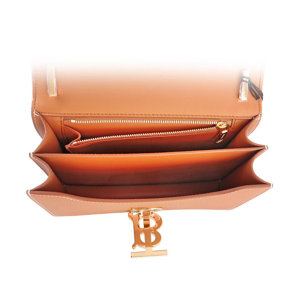 【BURBERRY】TB Logo 顆粒小牛皮斜背包(小款)(焦糖色)