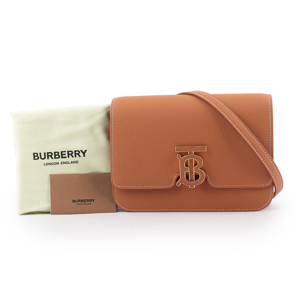 【BURBERRY】TB Logo 顆粒小牛皮斜背包(小款)(焦糖色)