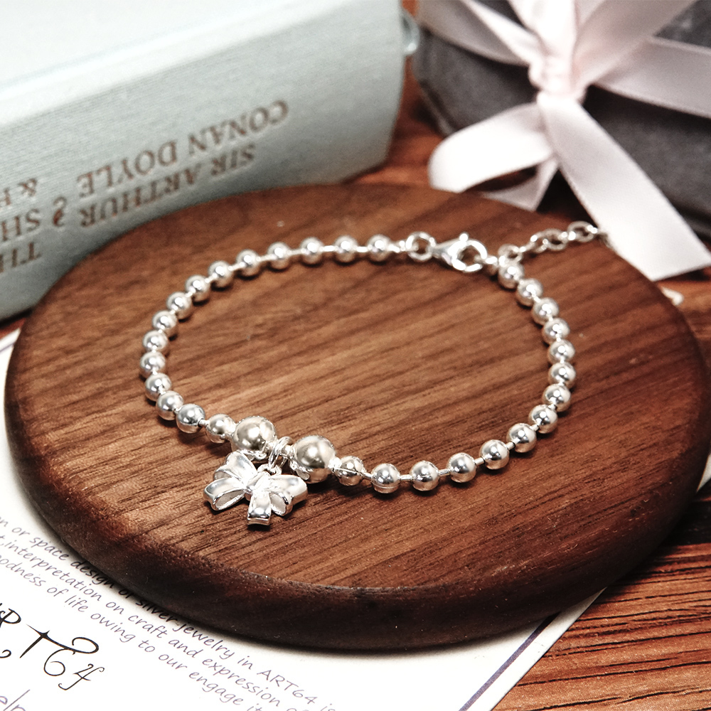 泡泡糖手鍊 蝴蝶結設計 925純銀女生手鍊