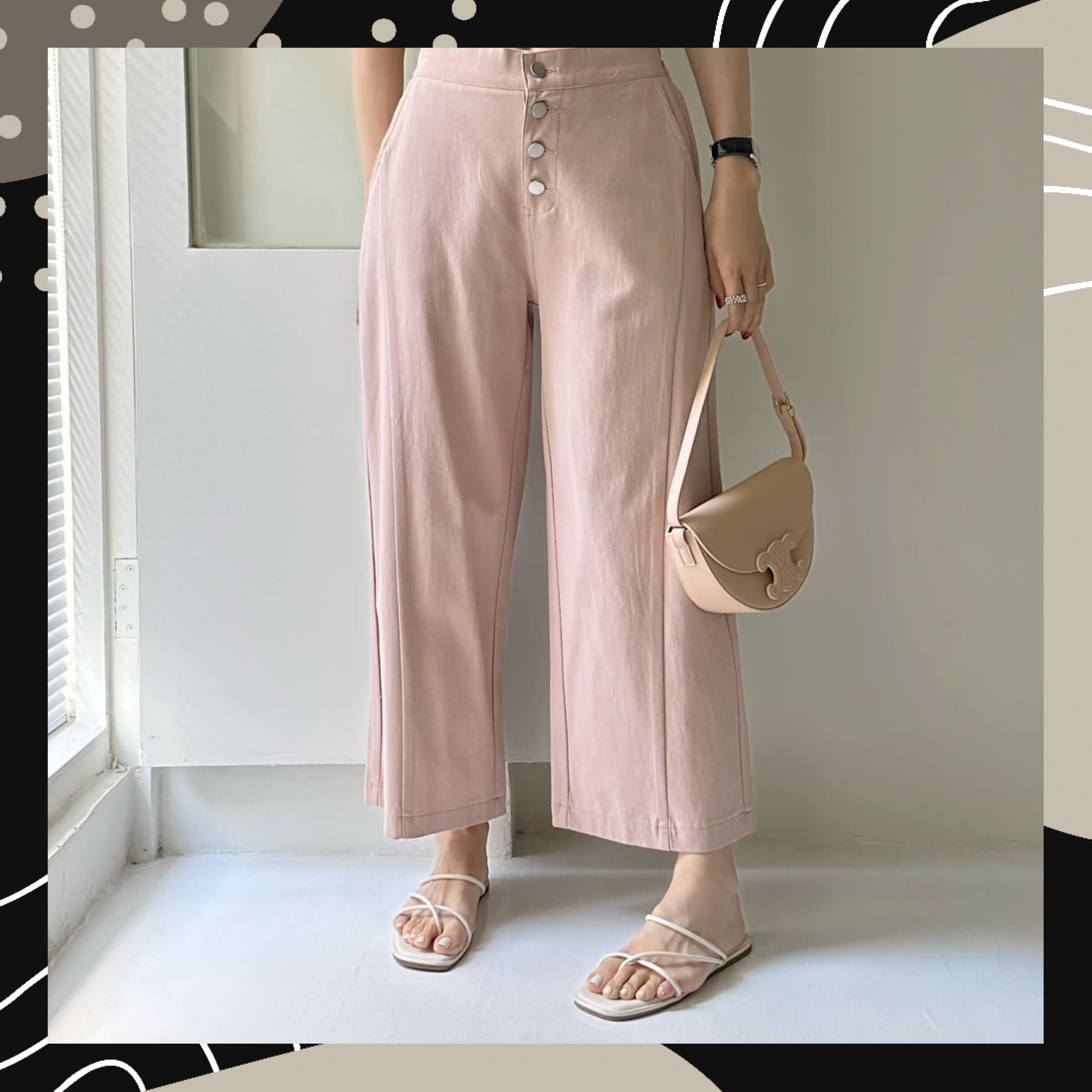 【BONNIE】四粒鈕斜布闊褲