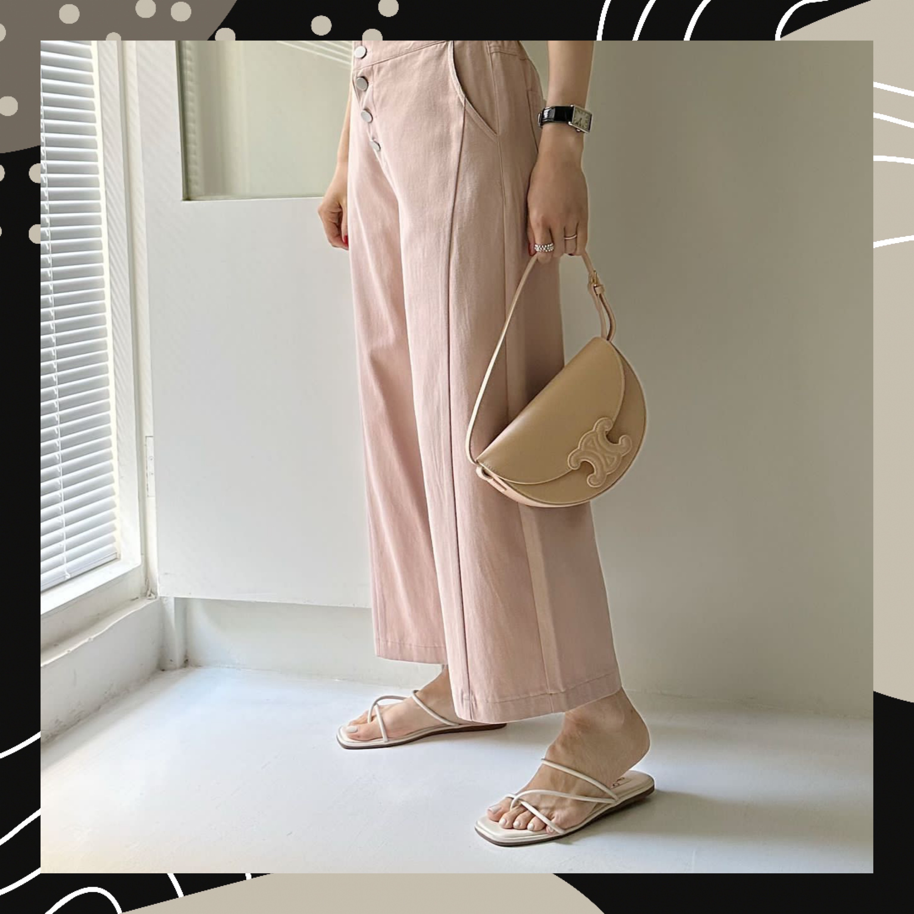 【BONNIE】四粒鈕斜布闊褲