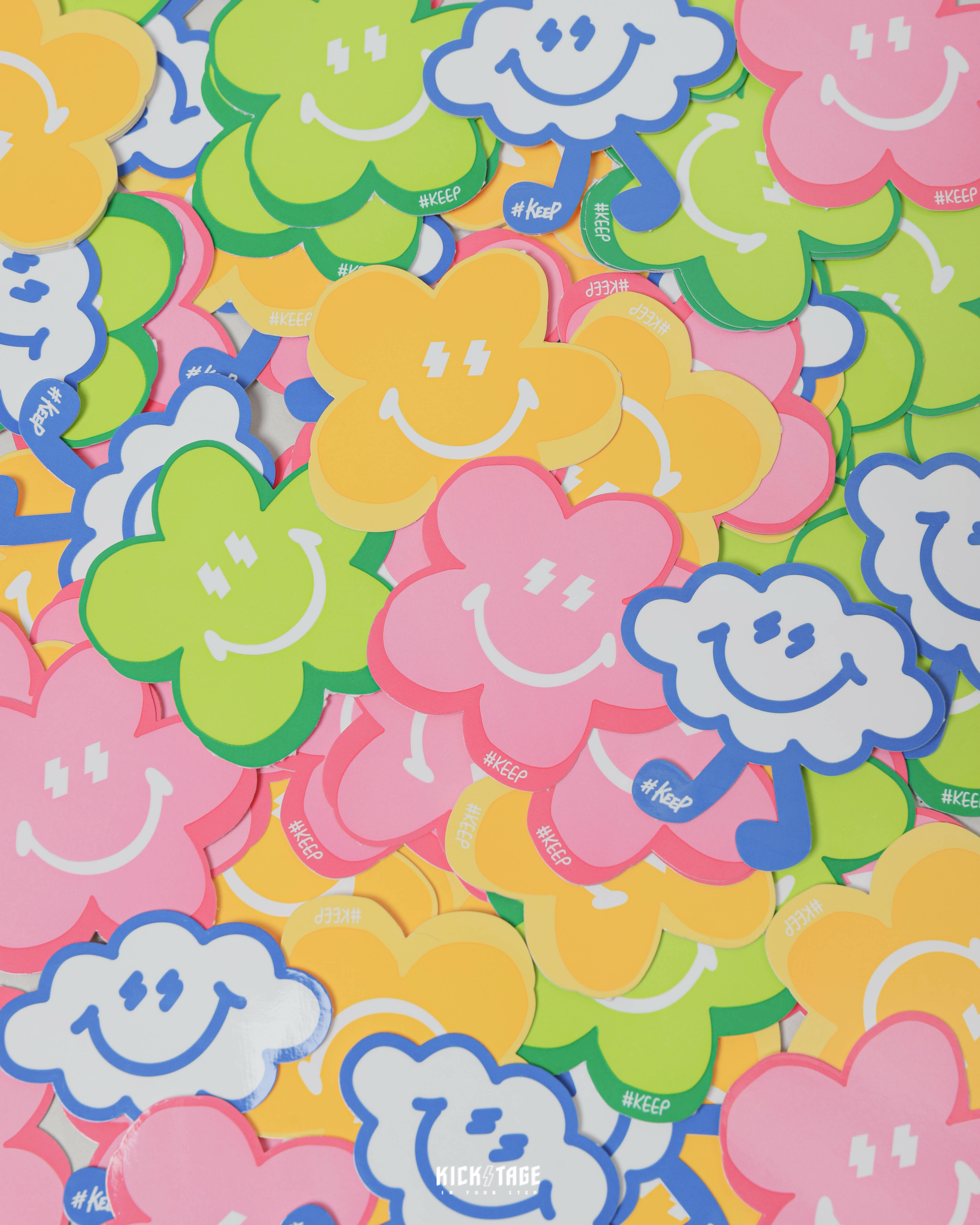 #KEEP STICKERS 小花 花朵 雲朵人 Q版 閃電微笑 貼紙 4入組 貼紙包【KS160】