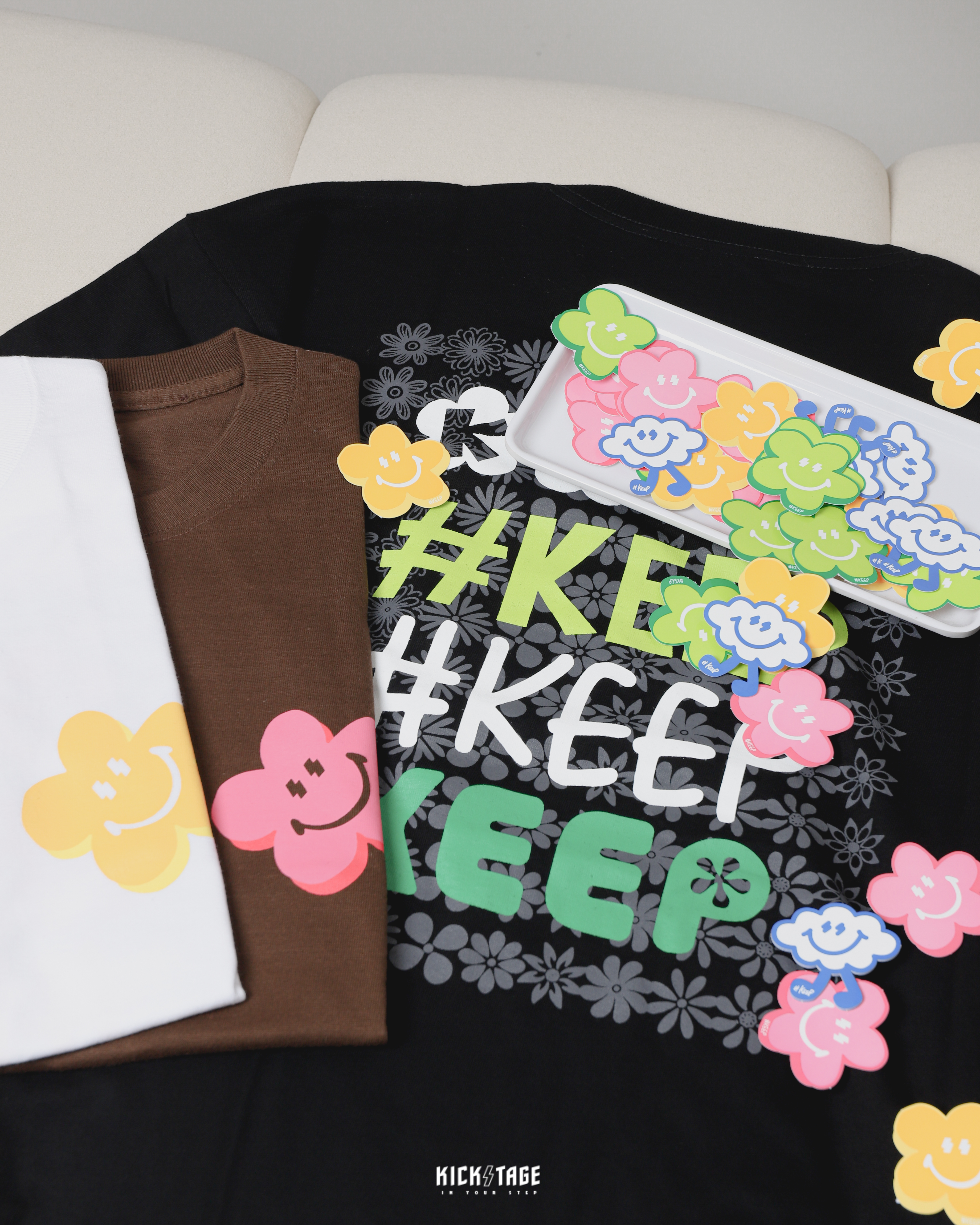 #KEEP STICKERS 小花 花朵 雲朵人 Q版 閃電微笑 貼紙 4入組 貼紙包【KS160】