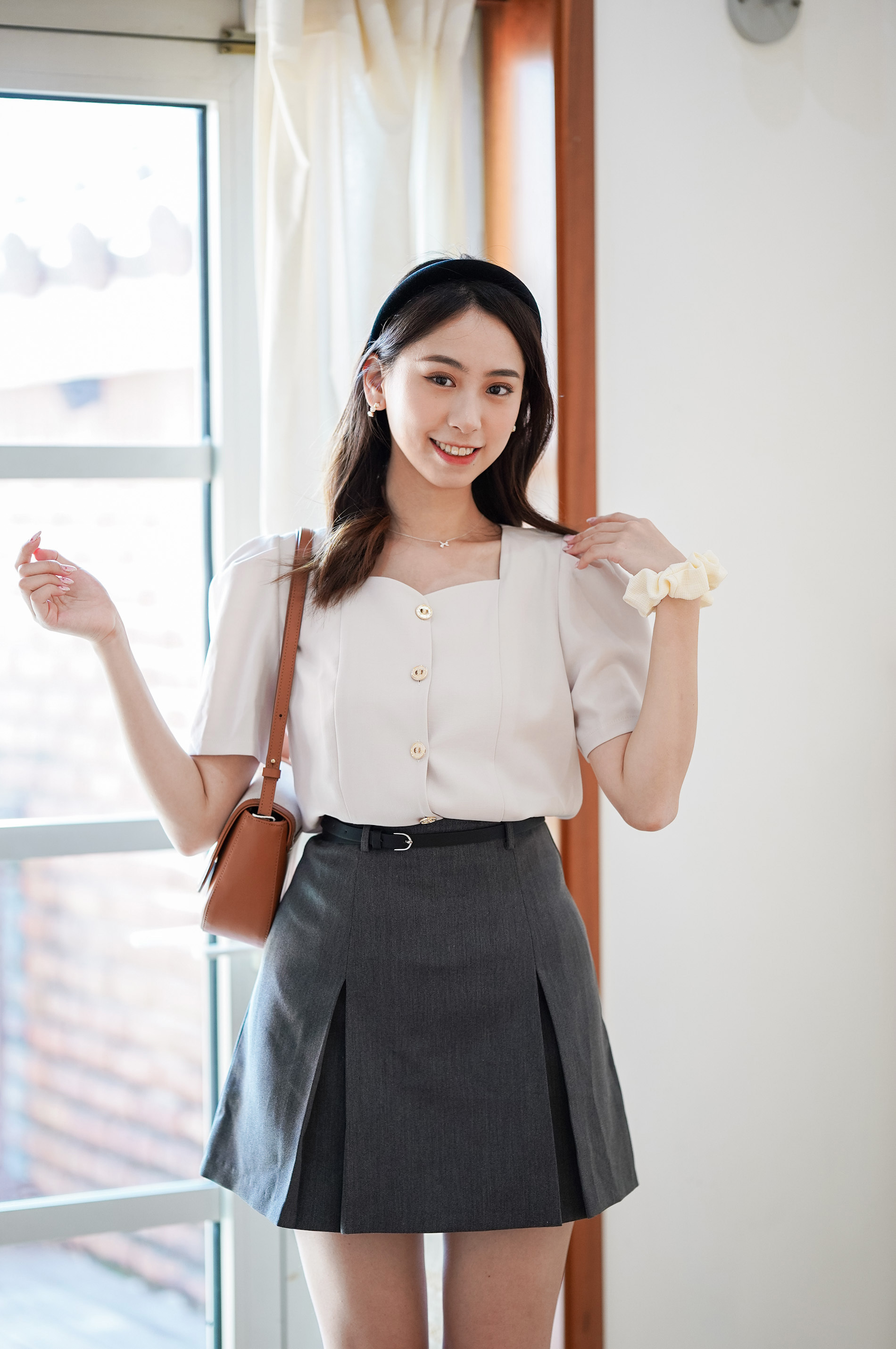 SK288 Fawn Belted Mini Skirt