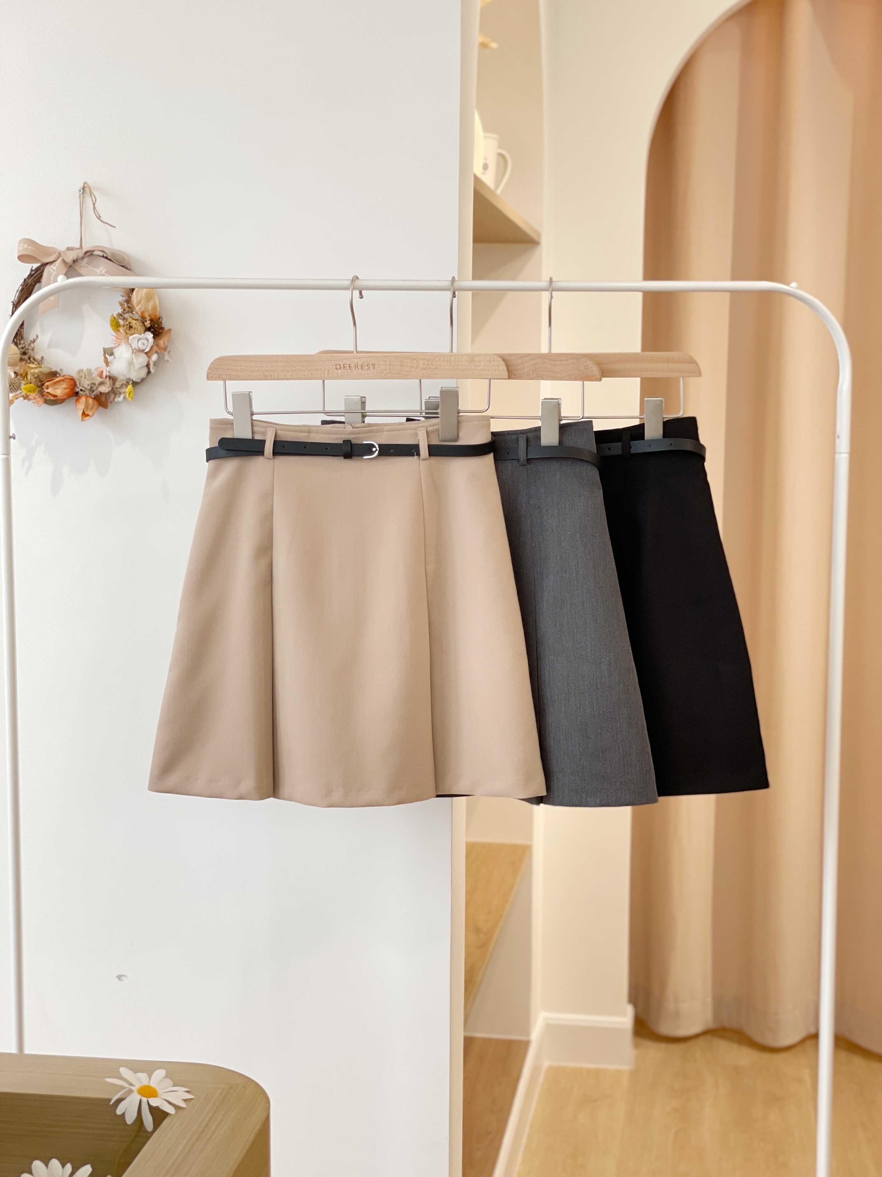 SK288 Fawn Belted Mini Skirt