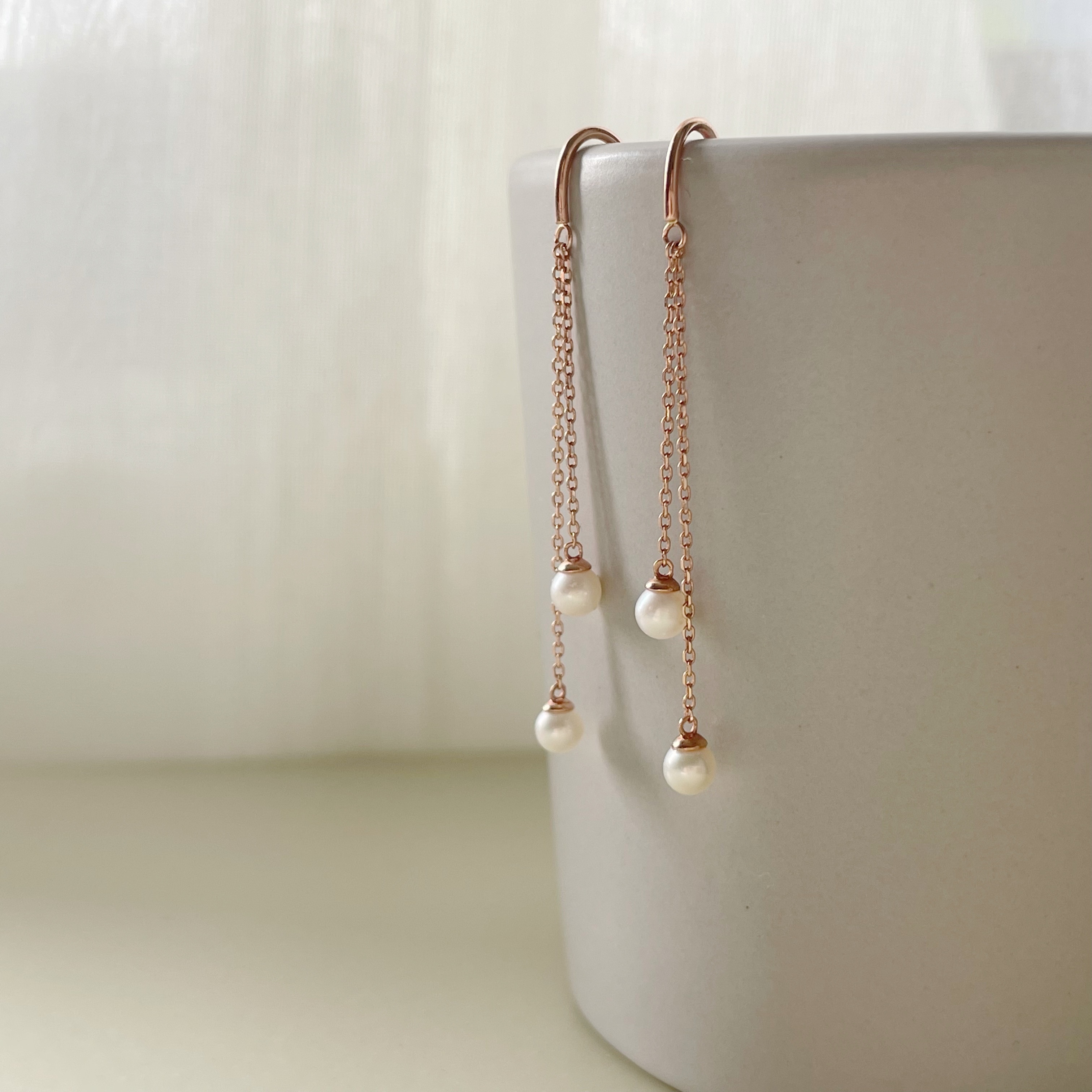 10k雙珍珠果實勾式耳鍊