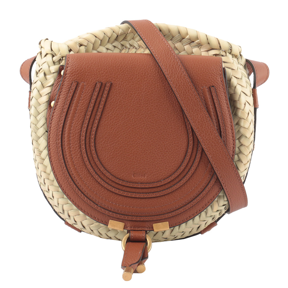 【Chloé】Marcie 酒椰葉編織拼接牛皮鈴鼓包