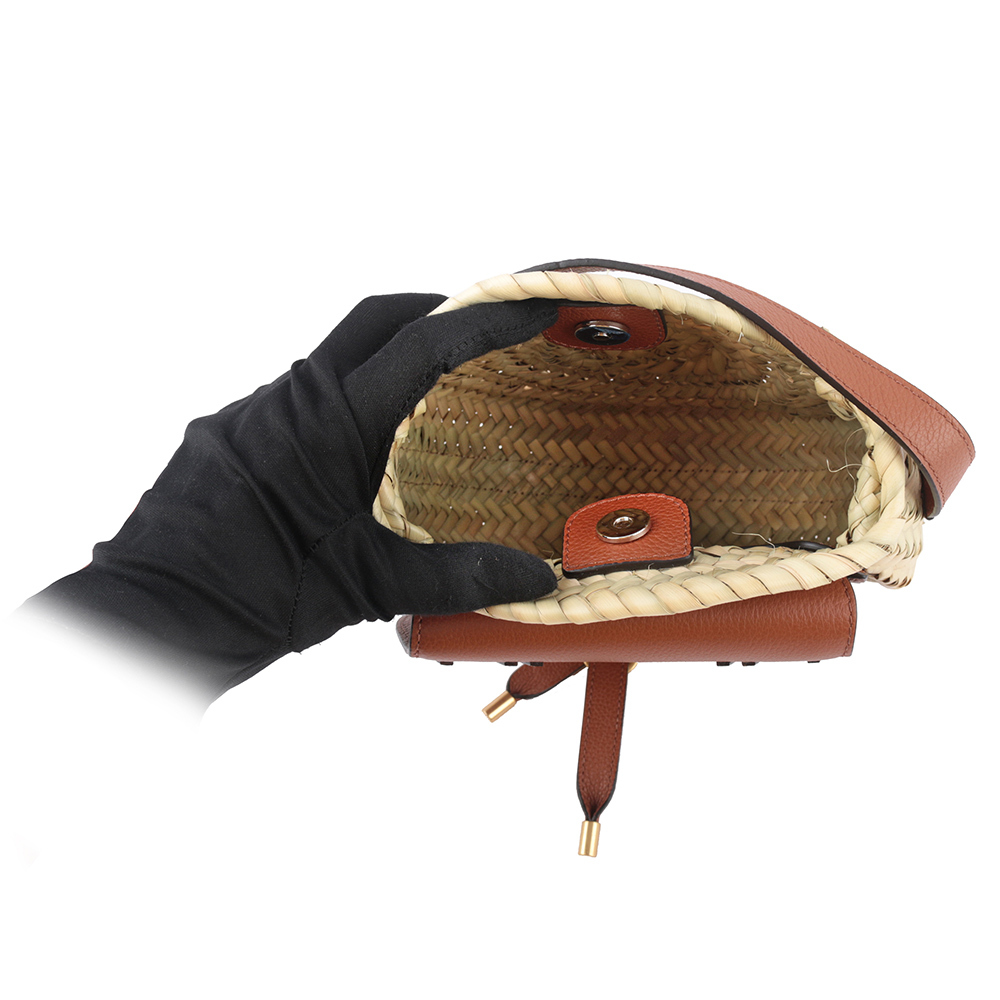 【CHLOE'】Marcie 酒椰葉編織拼接牛皮鈴鼓包(焦糖色)