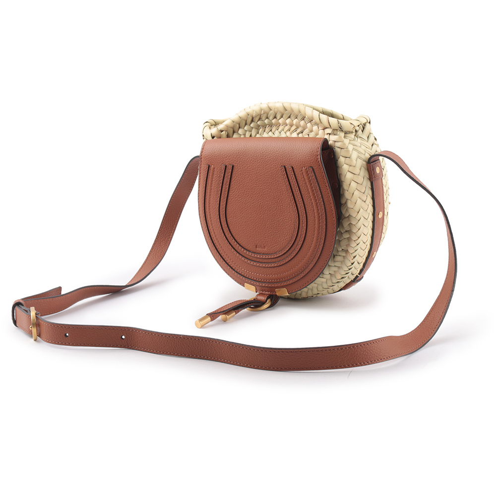 【CHLOE'】Marcie 酒椰葉編織拼接牛皮鈴鼓包(焦糖色)