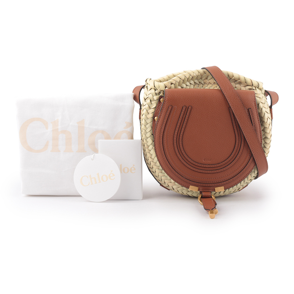 【CHLOE'】Marcie 酒椰葉編織拼接牛皮鈴鼓包(焦糖色)
