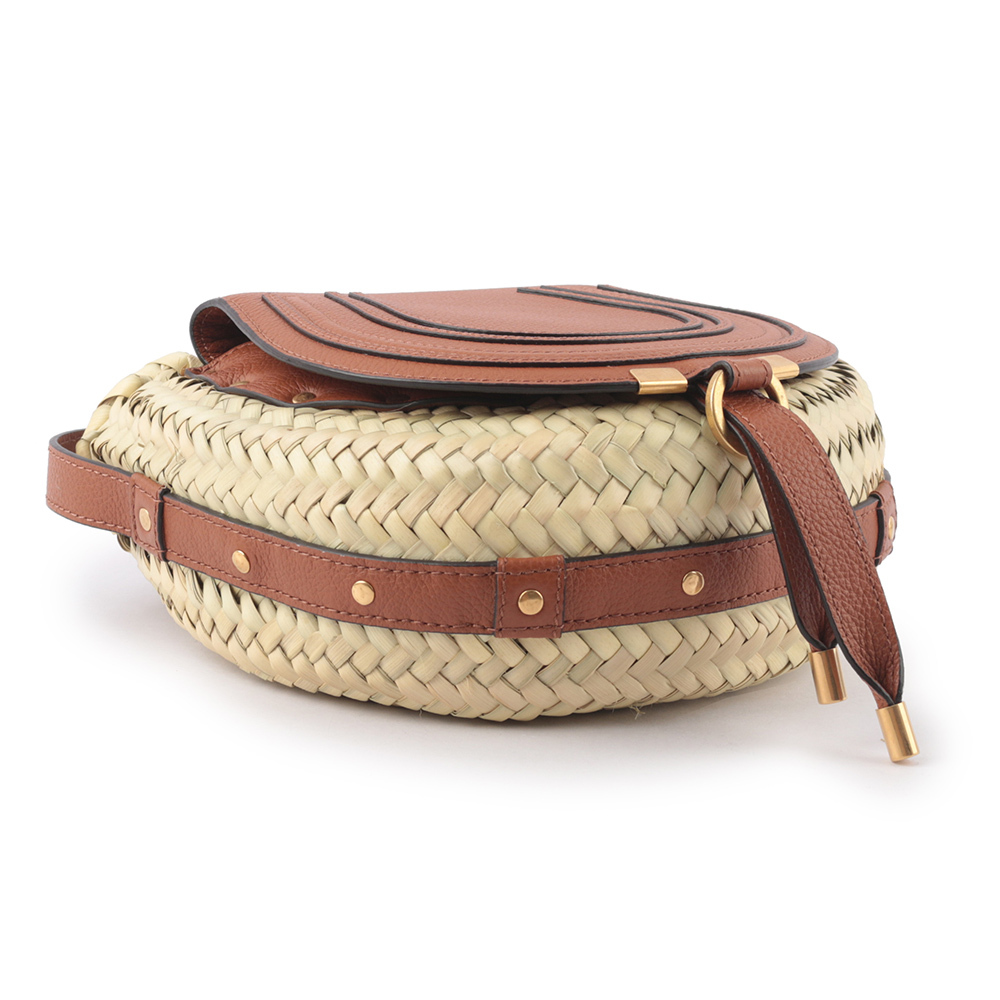 【CHLOE'】Marcie 酒椰葉編織拼接牛皮鈴鼓包(焦糖色)