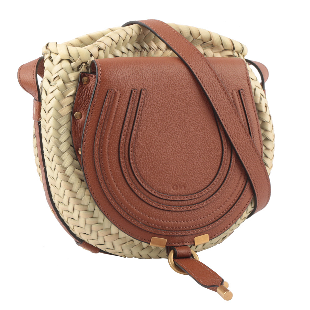 【CHLOE'】Marcie 酒椰葉編織拼接牛皮鈴鼓包(焦糖色)