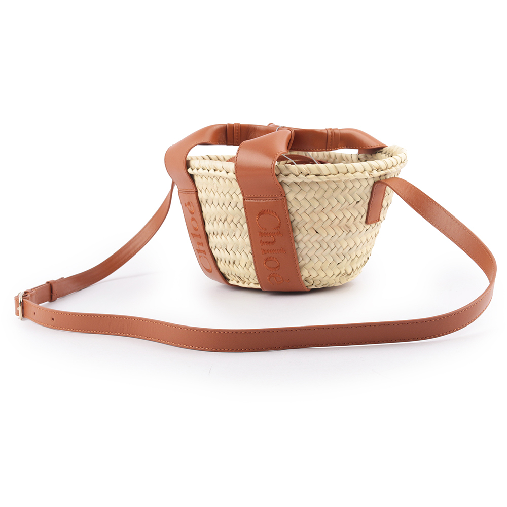 【Chloe】Chloe Sense 標誌刺繡牛皮編織小款二用包(焦糖色)