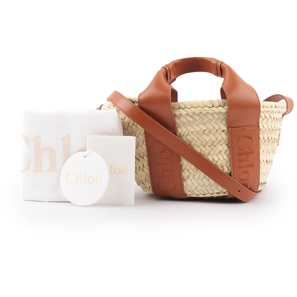 【Chloe】Chloe Sense 標誌刺繡牛皮編織小款二用包(焦糖色)