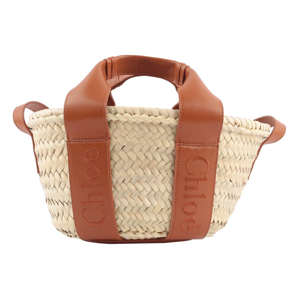 【Chloe】Chloe Sense 標誌刺繡牛皮編織小款二用包(焦糖色)