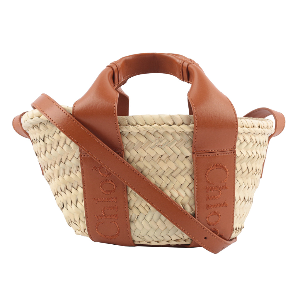 【Chloe】Chloe Sense 標誌刺繡牛皮編織小款二用包(焦糖色)