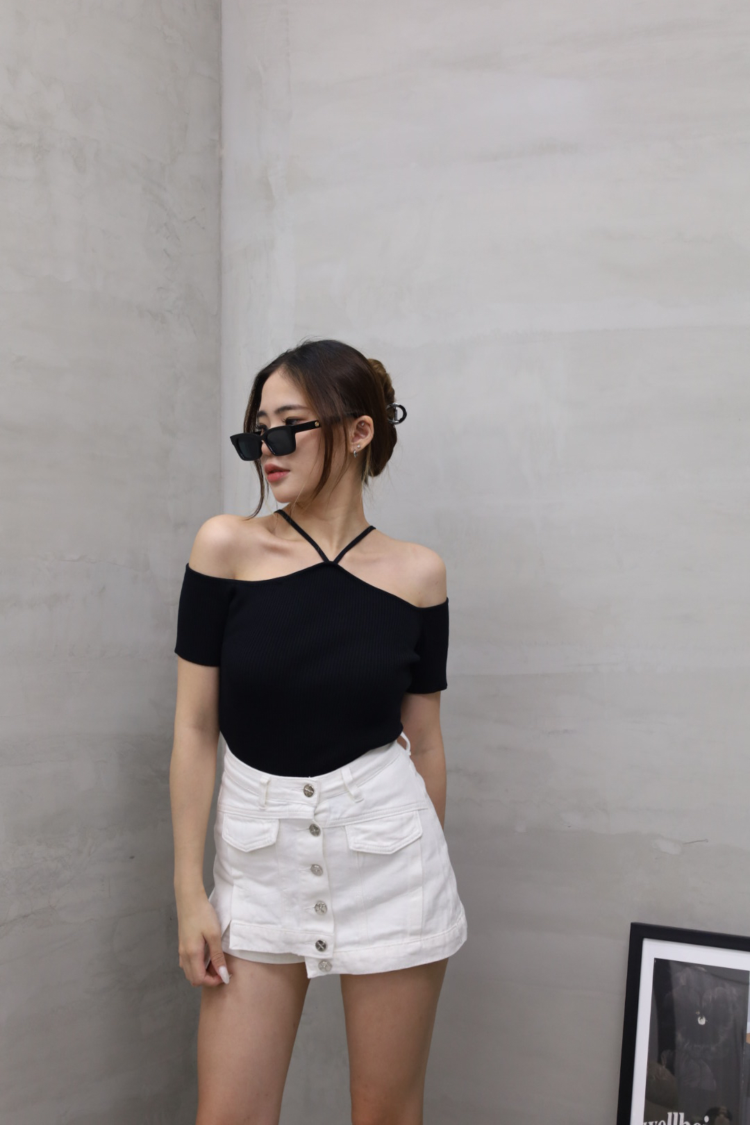 時髦交叉設計針織上衣