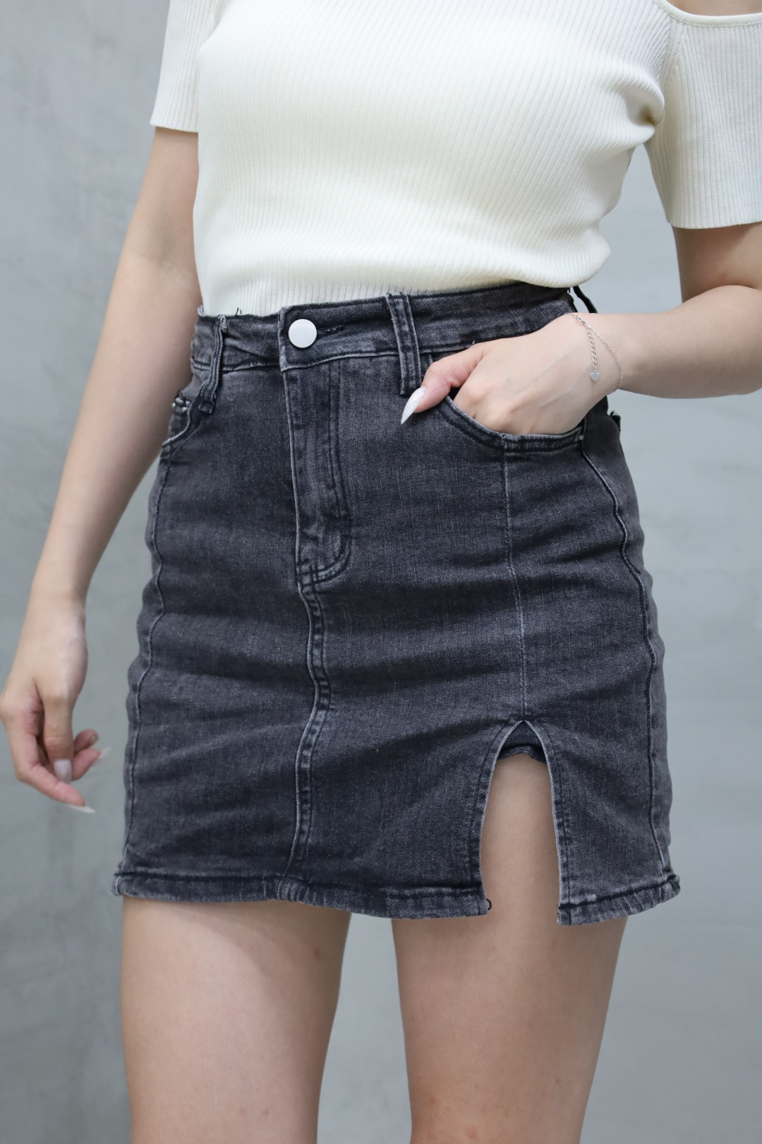 牛仔小開衩褲裙