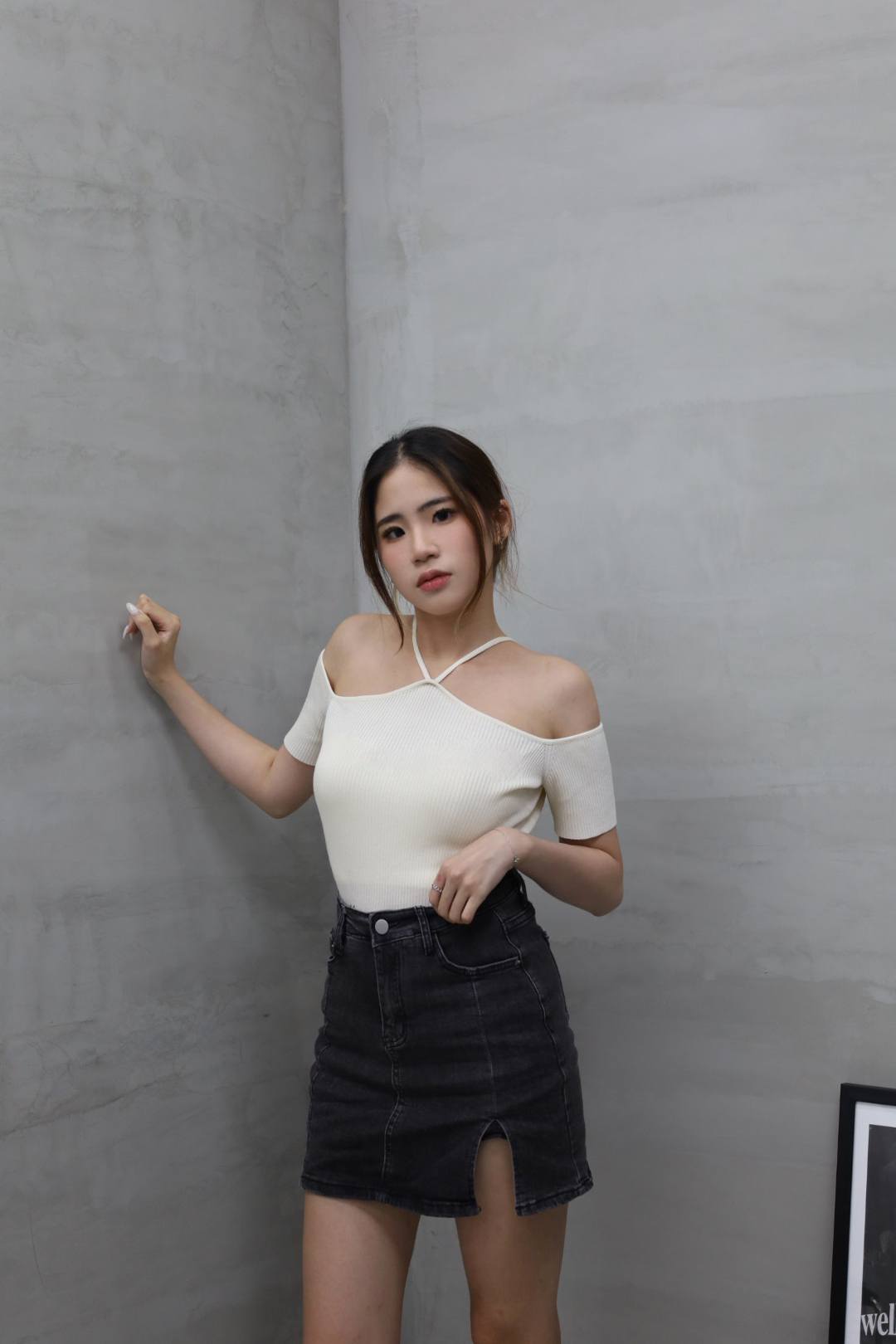 牛仔小開衩褲裙