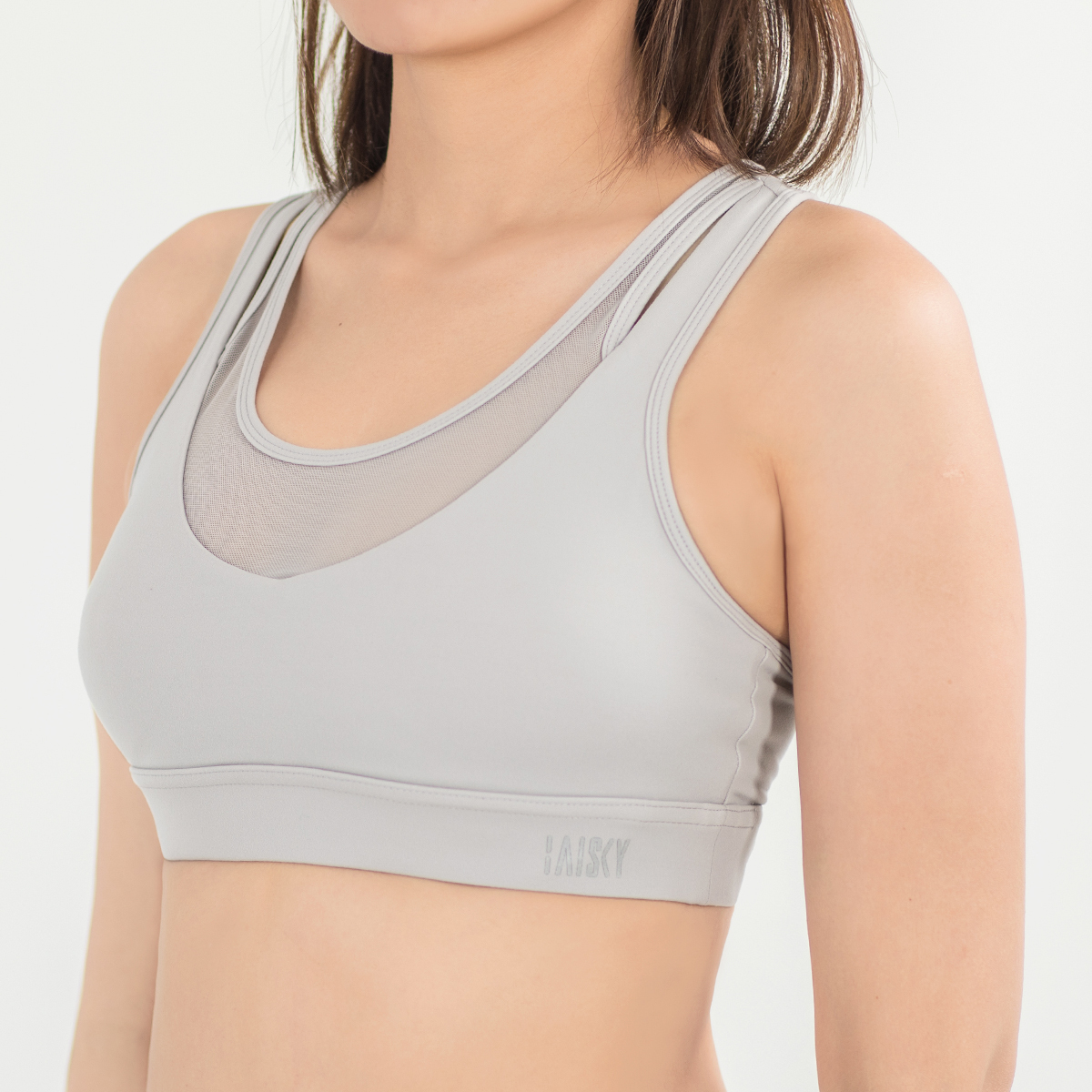 女款網紗拼接運動內衣 銀灰