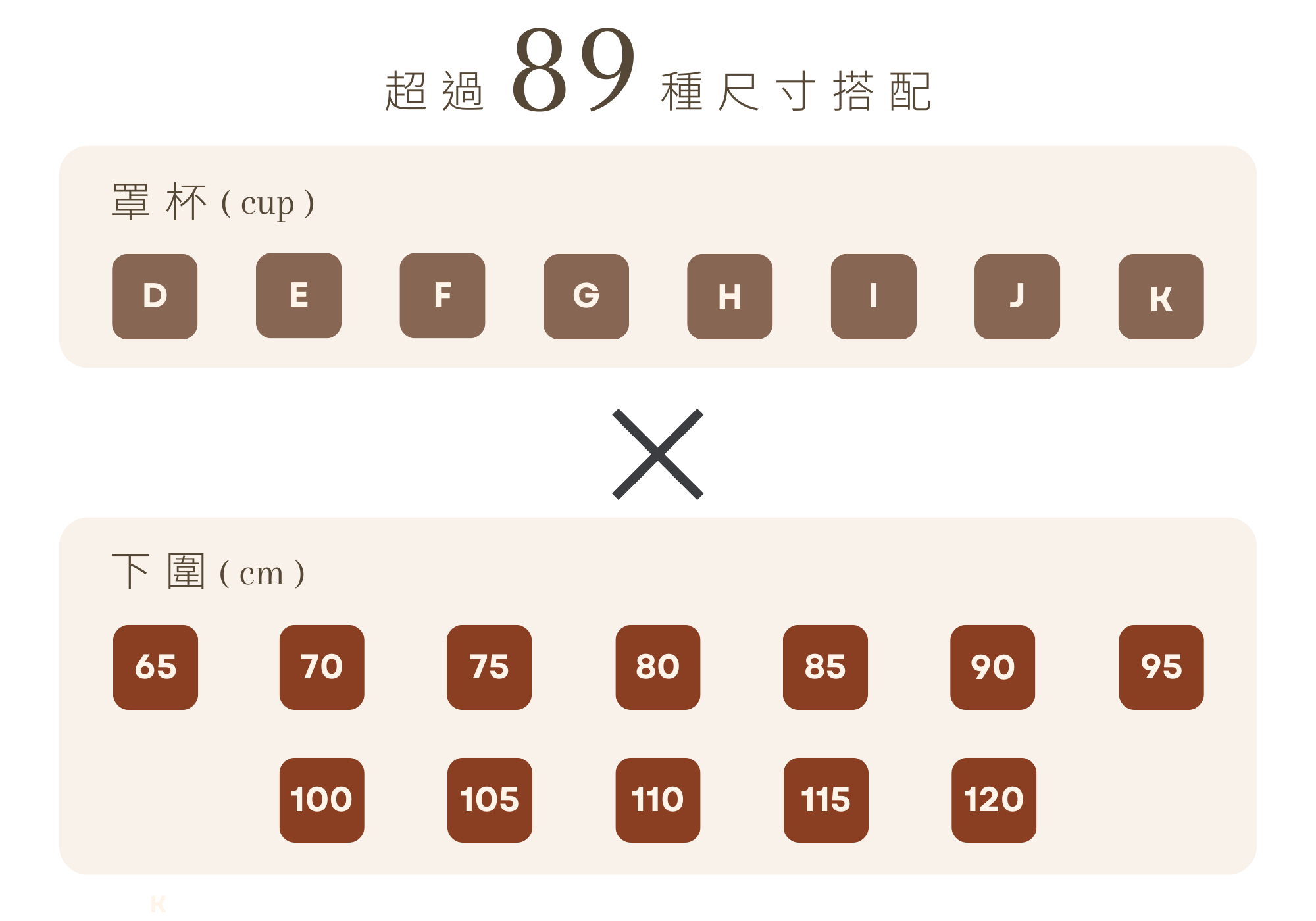 有超過89種尺寸可選