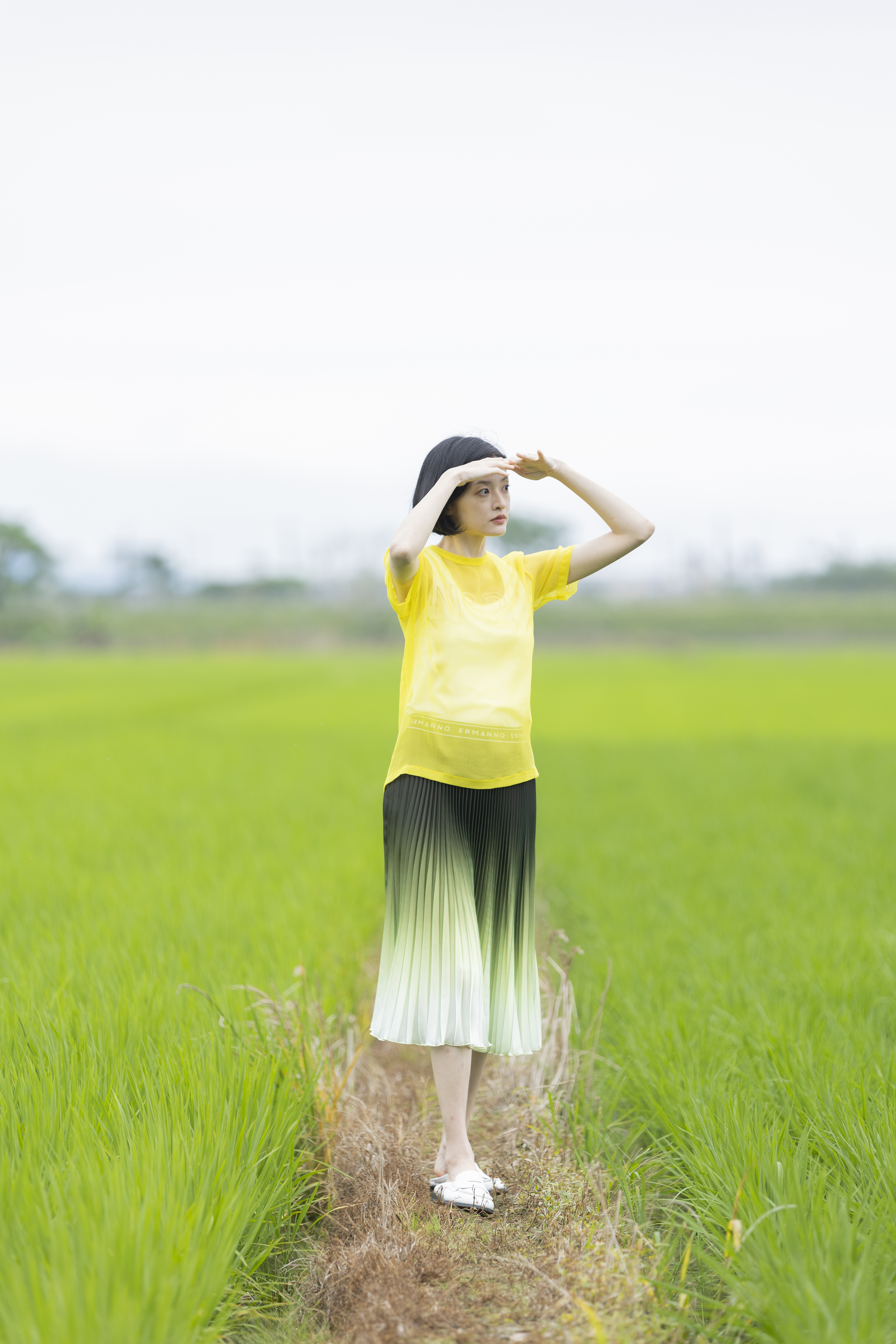 網紗兩件式LOGO上衣 (黃)