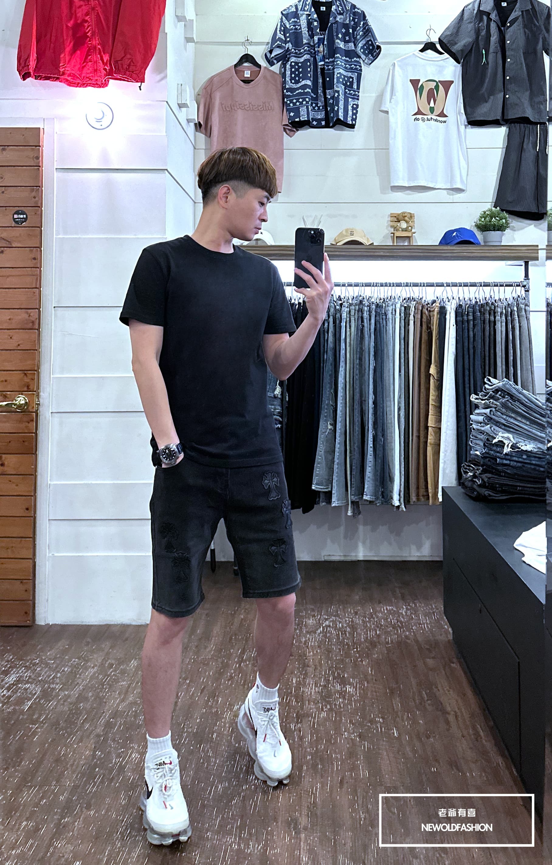 『新品上市』重磅十字皮革補丁牛仔短褲(NOF2304269)