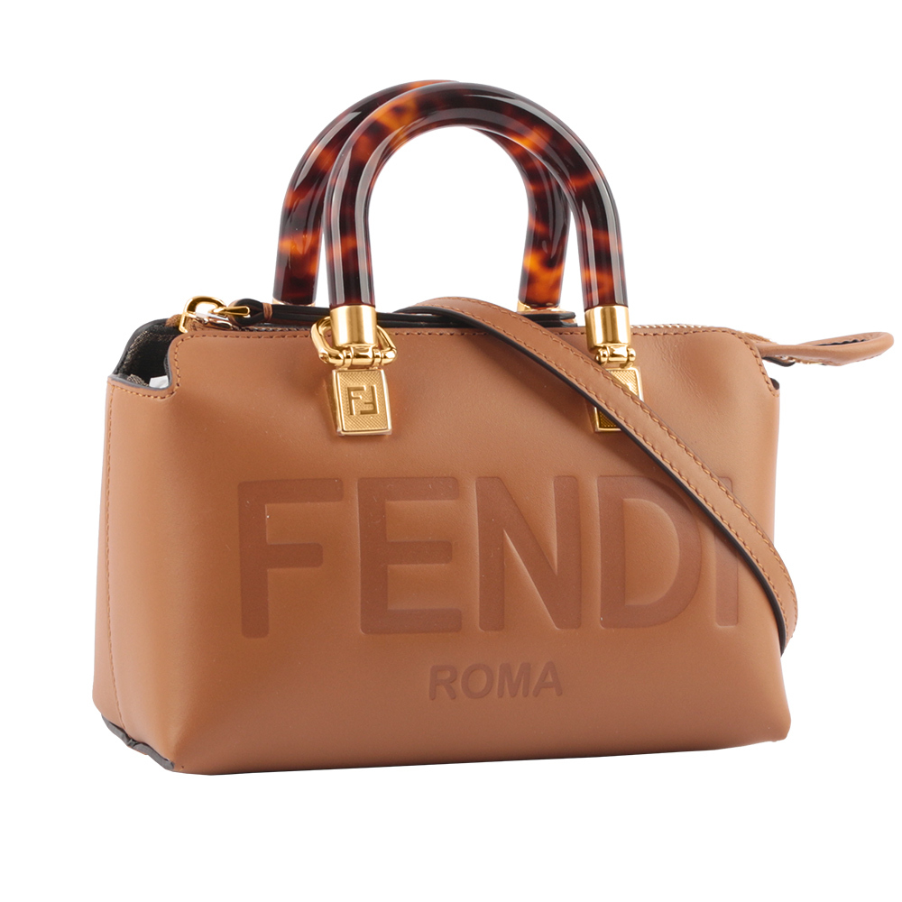 【FENDI】By The Way Logo 壓印皮革迷你二用波士頓包(棕色)
