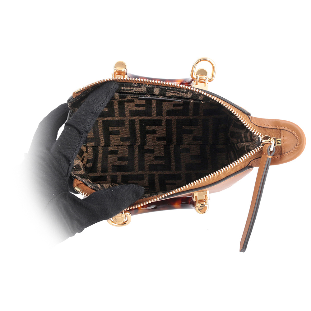 【FENDI】By The Way Logo 壓印皮革迷你二用波士頓包(棕色)