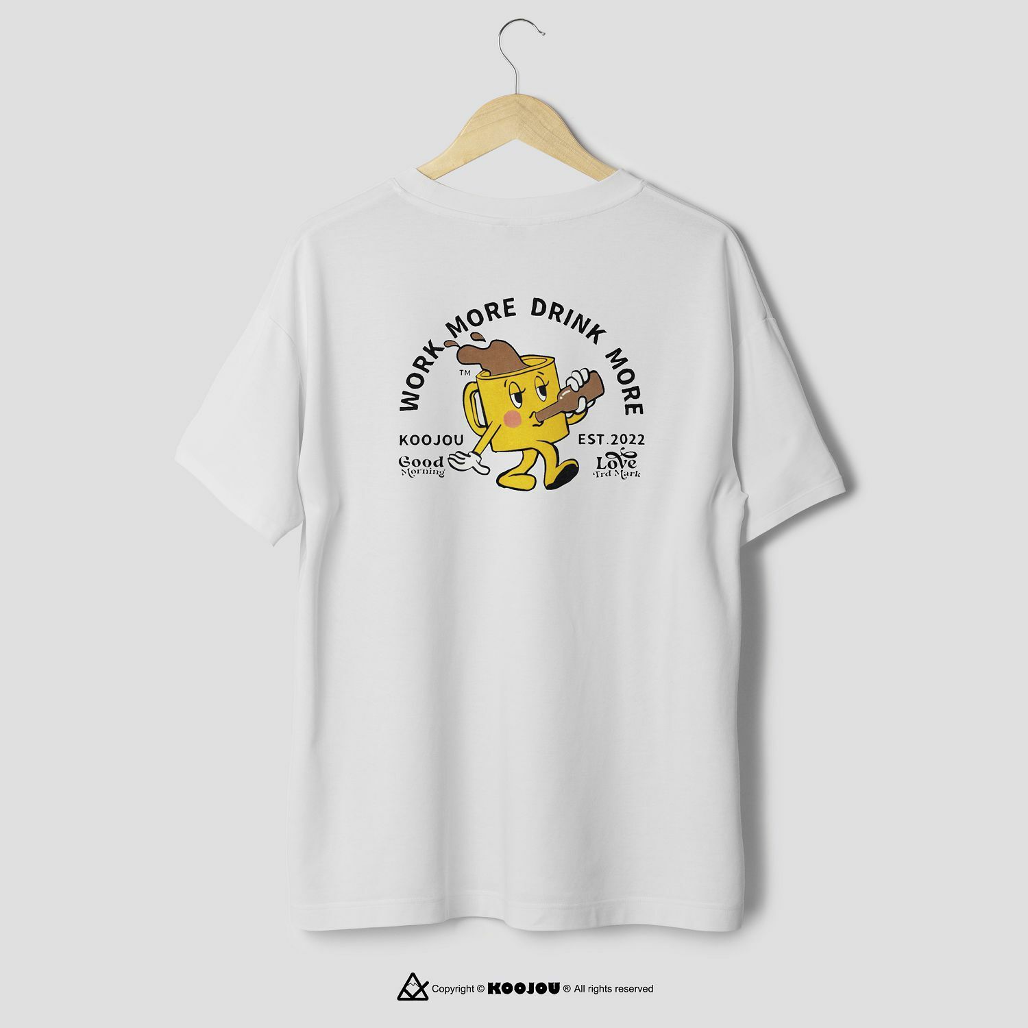 KID ® KOOJOU 早安系列 咖啡人喝啤酒短T 白