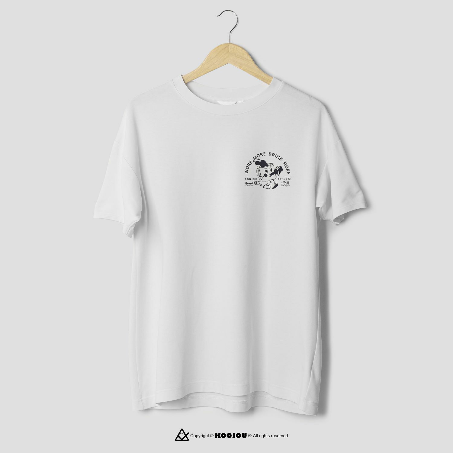KID ® KOOJOU 早安系列 咖啡人喝啤酒短T 白