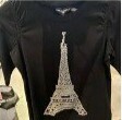 [S] KARL LAGERFELD SPARKLE EIFFLE TOWER PUFF SLEEVE TEE,BLACK, L2EH7845-BLK, FINAL SALE (SKL538)