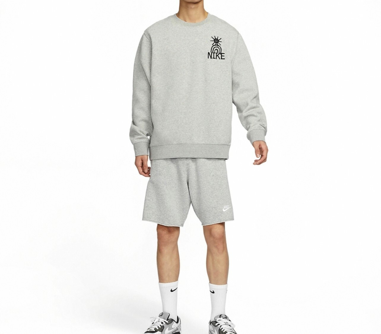 Nike 短褲 NSW Shorts 男款 灰 白 褲子 棉褲 寬鬆 不修邊 小LOGO APR-