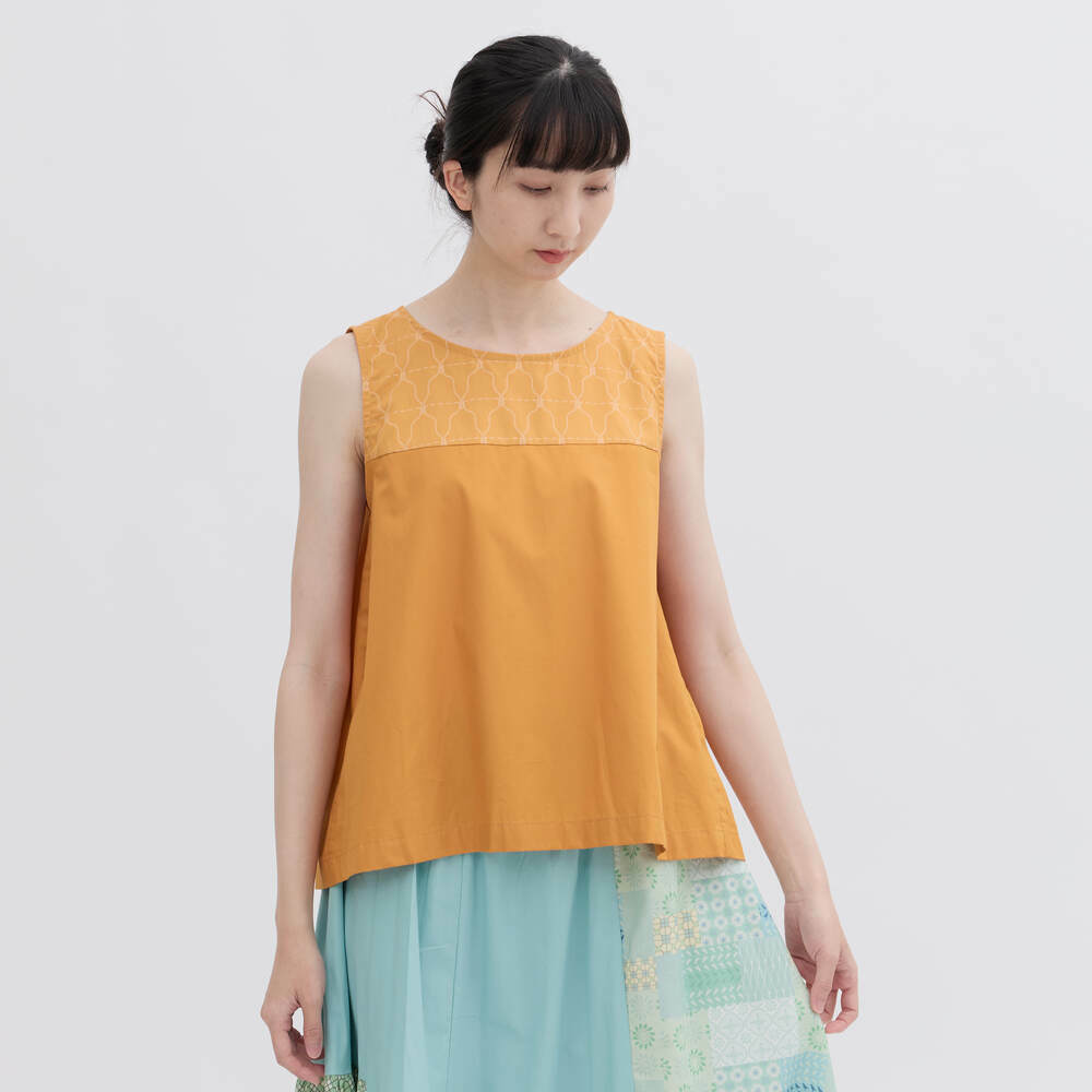 Patch Sleeveless Top/Old Iron Window Frame No. 4/Persimmon Orange