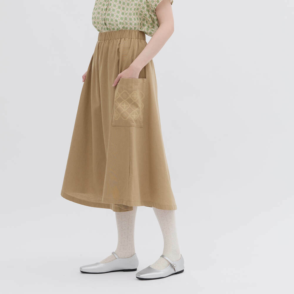 Patch Pockets Skirt/Begonia Glass Pattern No.11/White Oolong Tea
