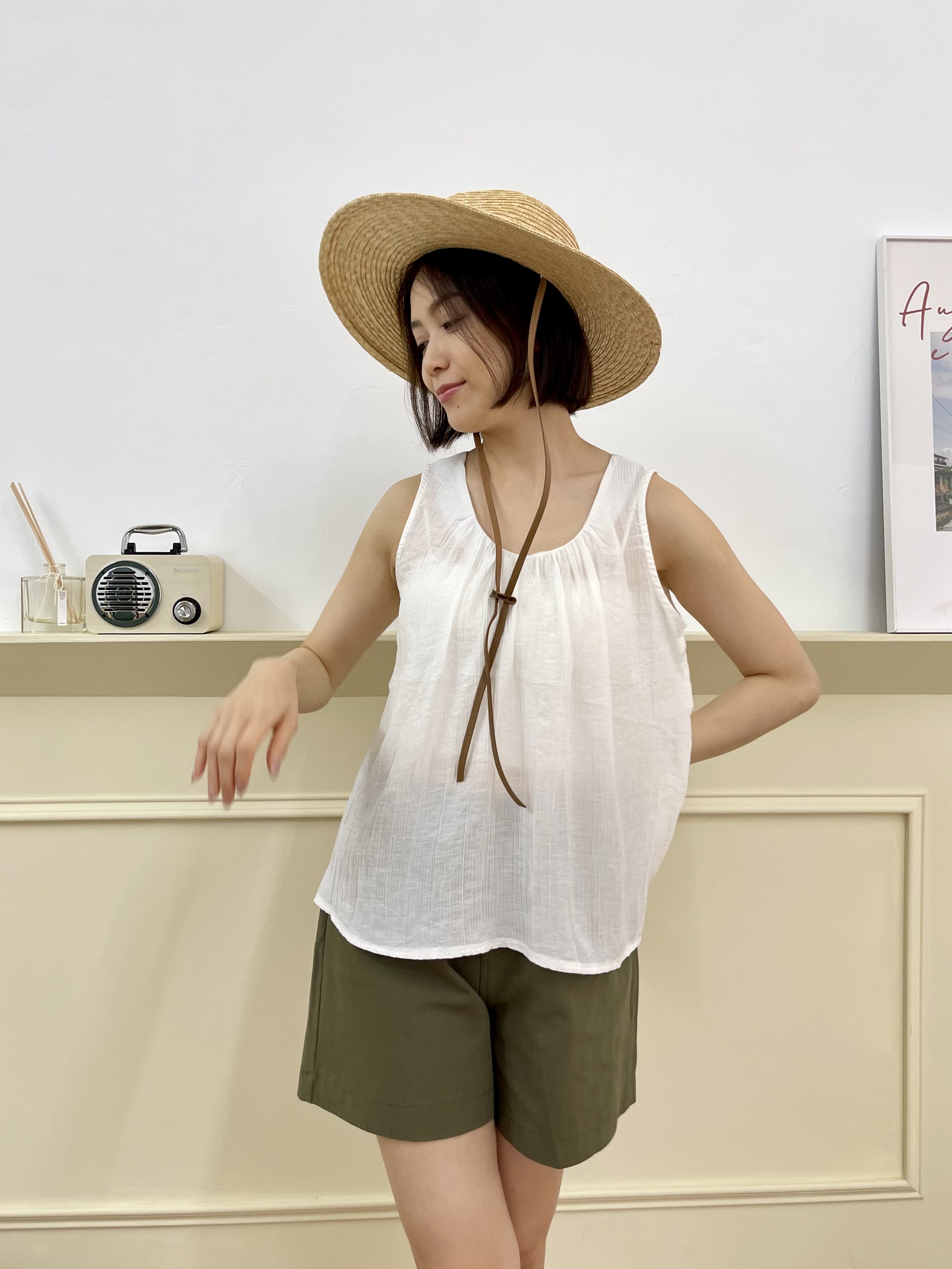 夏天的後綁帶棉麻無袖