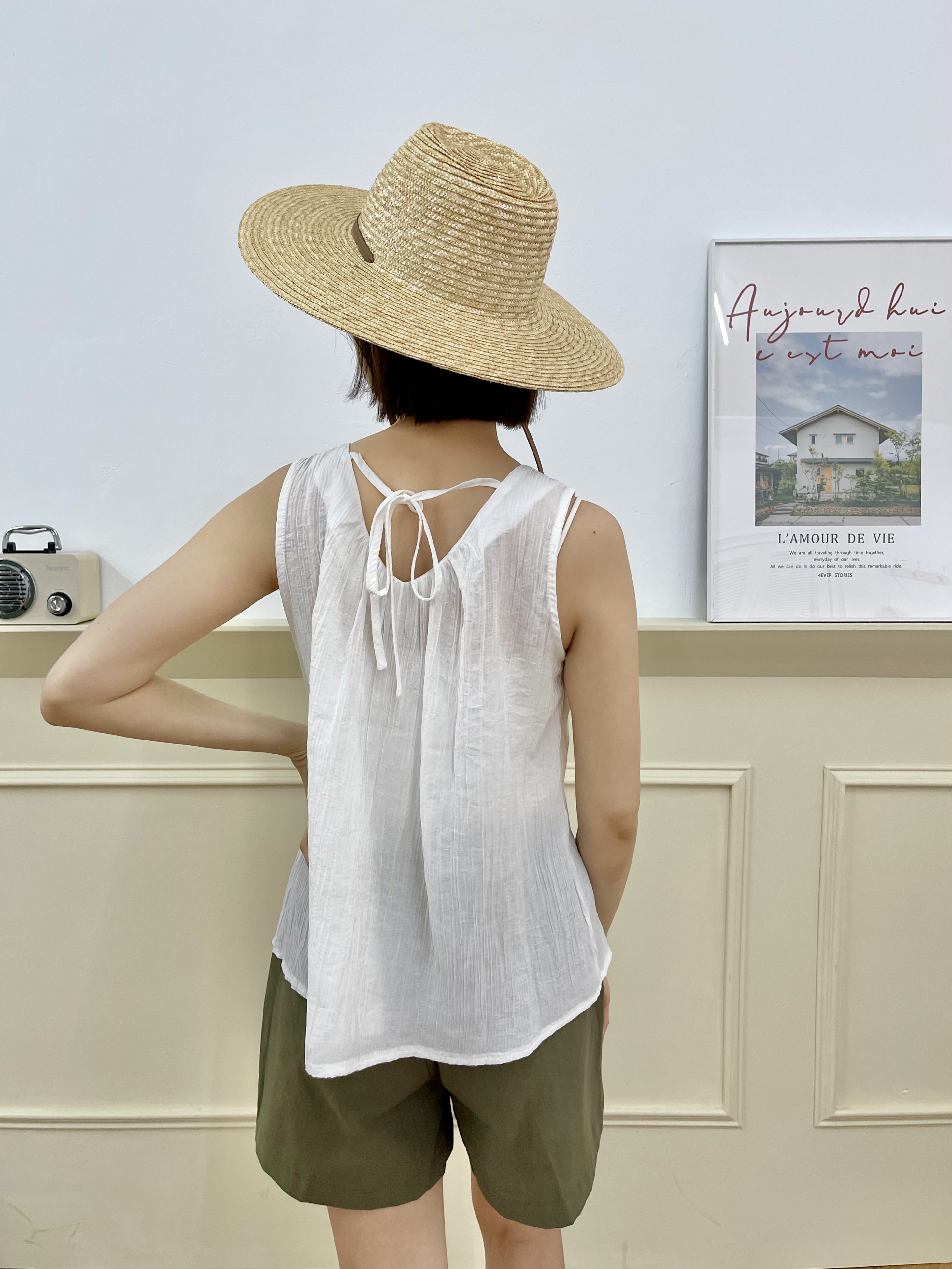 夏天的後綁帶棉麻無袖