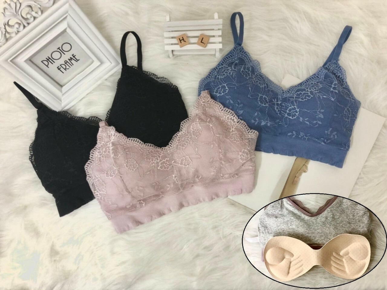 【HENIS】細肩帶刺繡蕾絲無鋼圈內衣