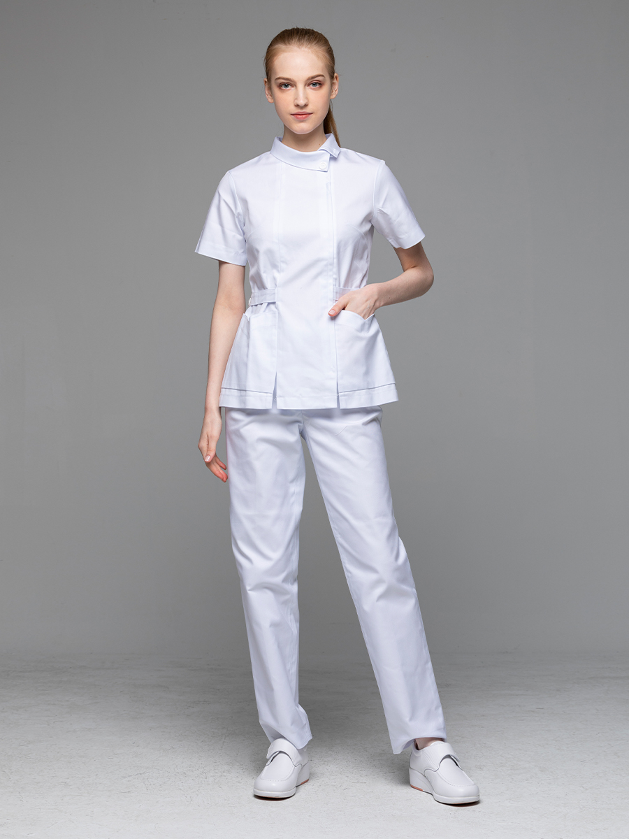 【 B221-W0  出清款 】女護理褲裝-B立挺布-純粹白