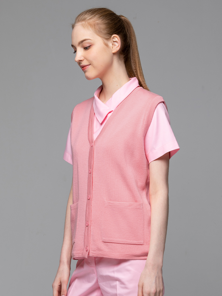 【 W460-A0 出清款 】女開襟背心-W混紡羊毛-寶寶粉