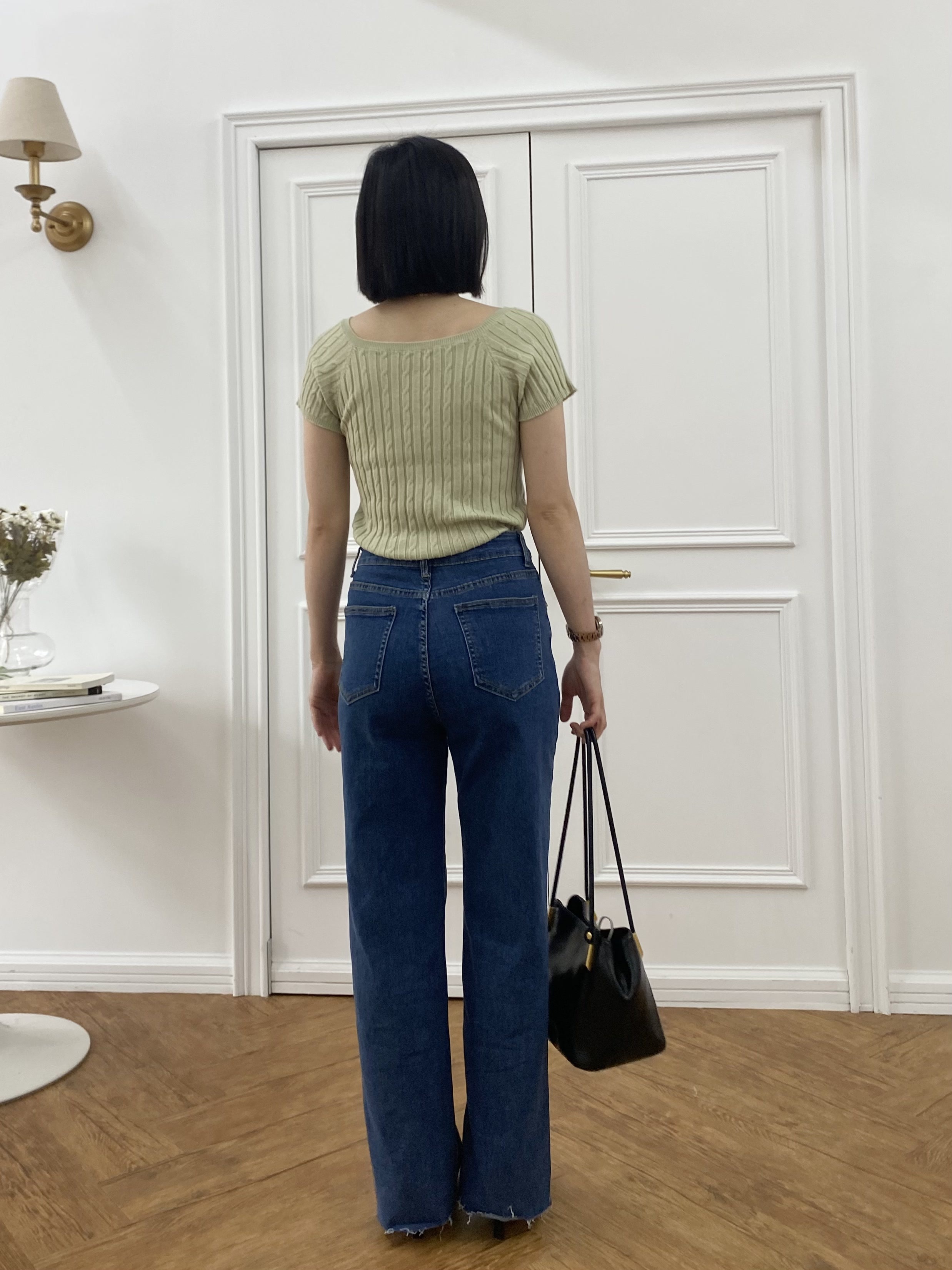 下抽鬚直筒牛仔褲(現貨L)