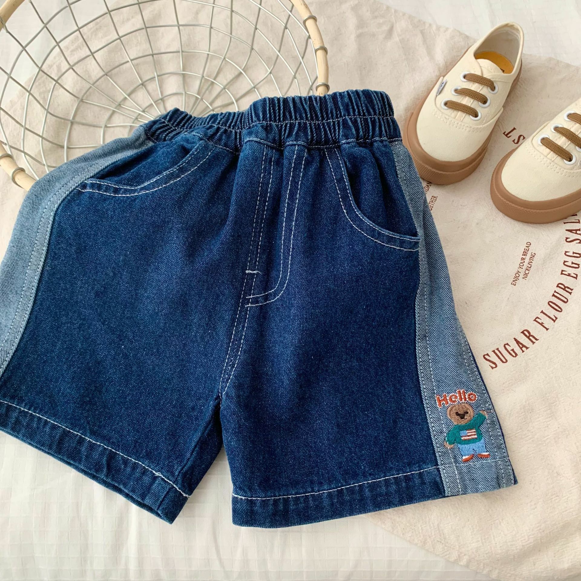 【限量】Hello側邊小熊-夏季牛仔短褲(73-130)