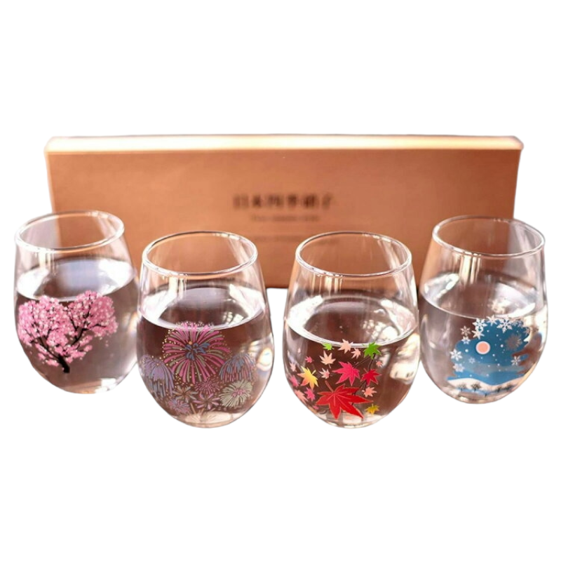 丸モ高木陶器 日本四季硝子 冷感變色玻璃杯禮盒 (4個入)
