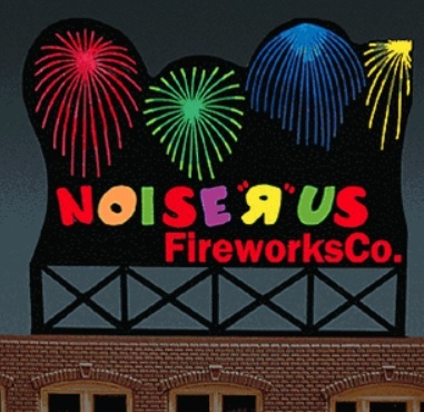 Micro Structures 9781 HO/O規 Noise-R-Us Fireworks 爆竹煙火專賣店霓虹招牌.會亮