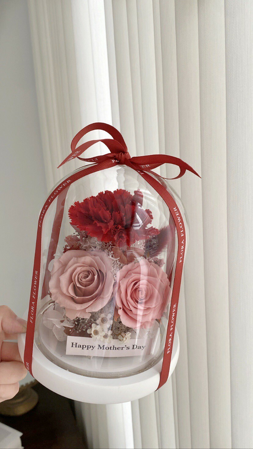 永生花夜燈 - 酒紅康乃馨