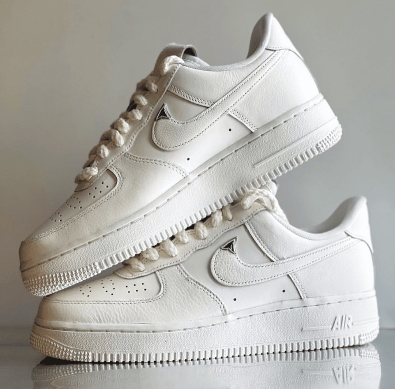 NIKE W AIR FORCE 1 AF1 骨白銀飾 亞麻鞋帶