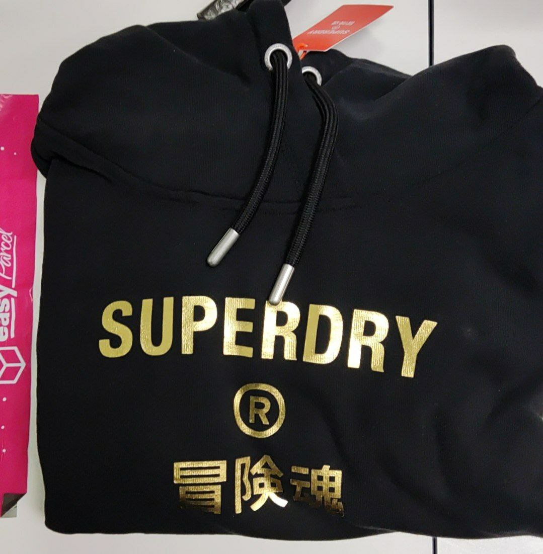 [S] SUPERDRY CORP LOGO FOIL CROP HOOD,BLACK, W2011259A-02A [FINAL SALE] (SSD62)
