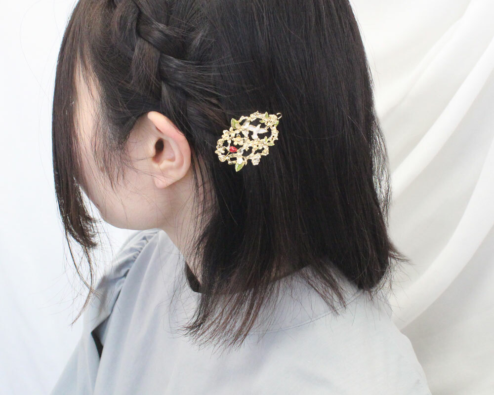 Luccica  小鳥與草莓髮夾/胸針