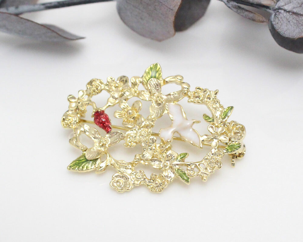 Luccica  小鳥與草莓髮夾/胸針