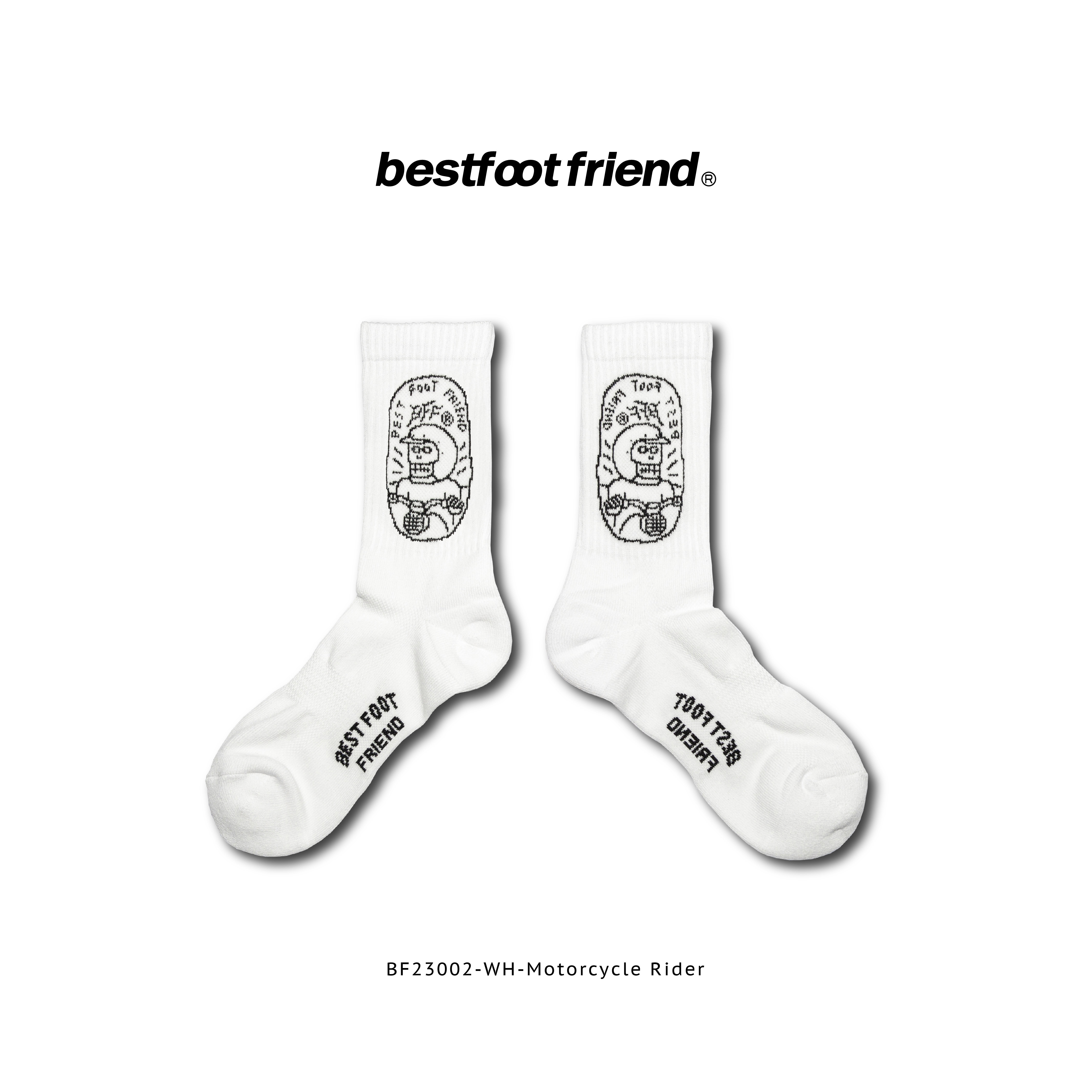 BFF Symptom Socks 白色 Motorcycle Rider 摩托車手 中筒襪 長襪【BF23002-WH】